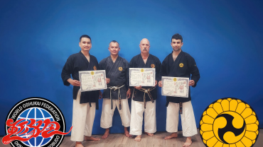 Félicitations à Louis, Rodolphe et Richard pour leur obtention de Dan en Kobudo lors du stage international d’été à Thonon-les-Bains !
